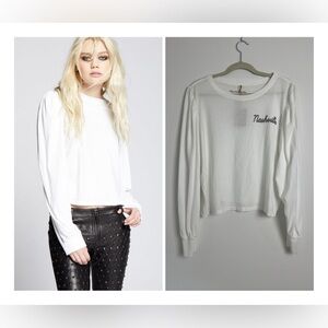 NEW Recycled Karma X Emerson Grace White Nashville Puff Long Sleeve T-Shirt Sz L